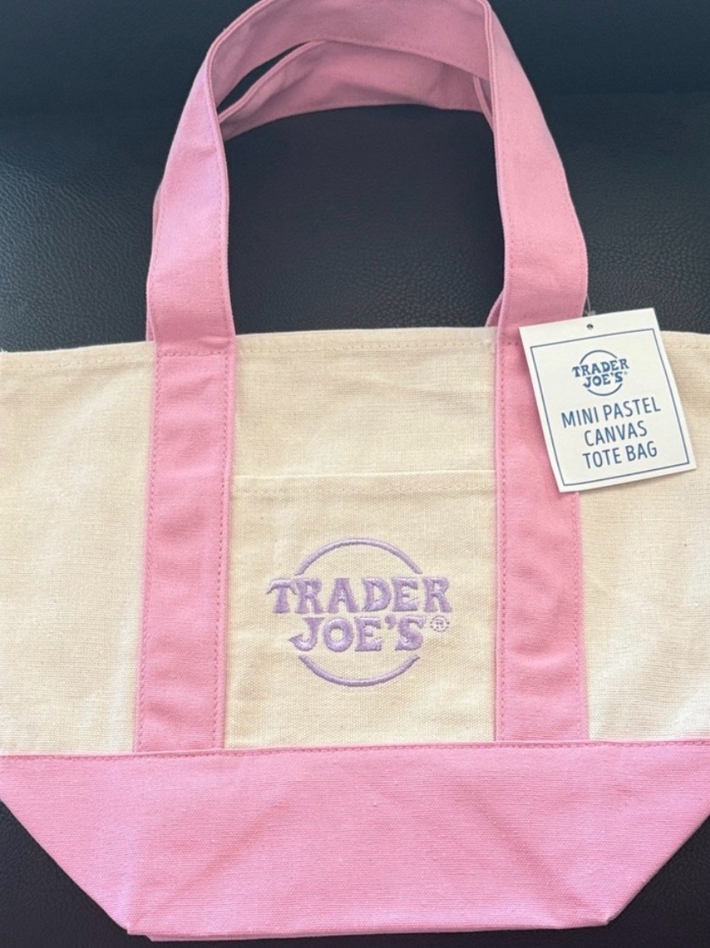 Trader Joe's Pink & Cream Mini Canvas Tote